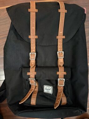 Herschel Supply Company Black Backpack with Brown Leather Straps
